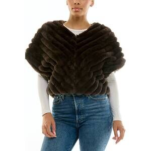 NEW NINA LEONARD women's faux fur shrug sweater jacket in rich chcolate